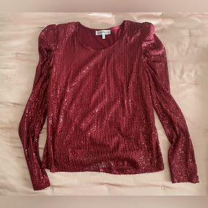 Kontrol red maroon sequin long sleeve top with padded shoulders size XL